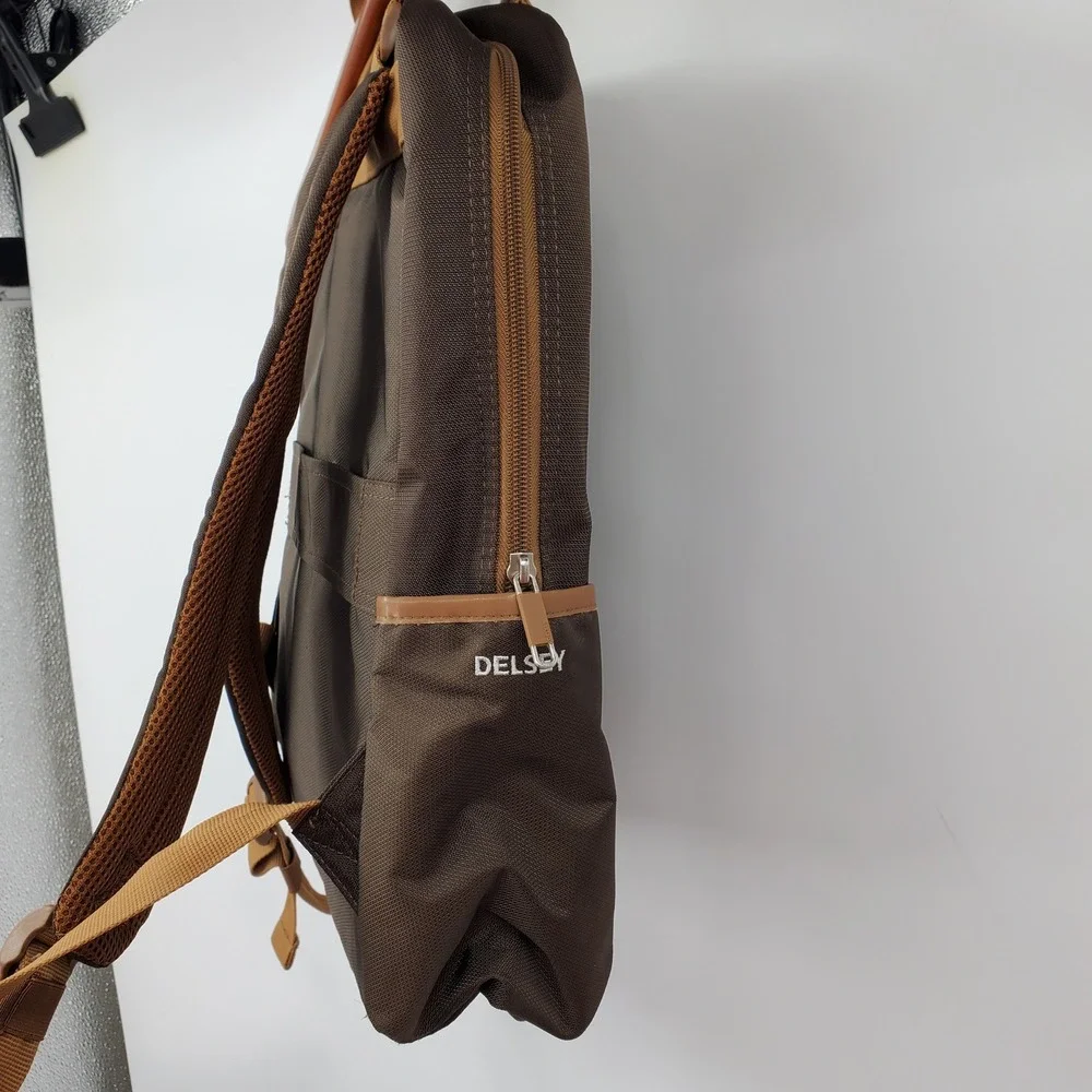 Delsey Paris Brown Nylon Laptop Backpack Professional Commuter Travel Bag